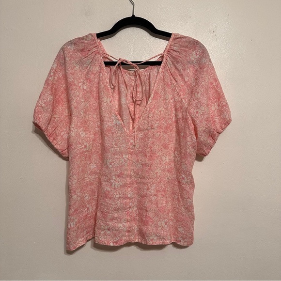 J Crew V-back Linen Puff Sleeve Top Blouse in Tossed Floral Size 12 Pink NWT - Picture 6 of 9